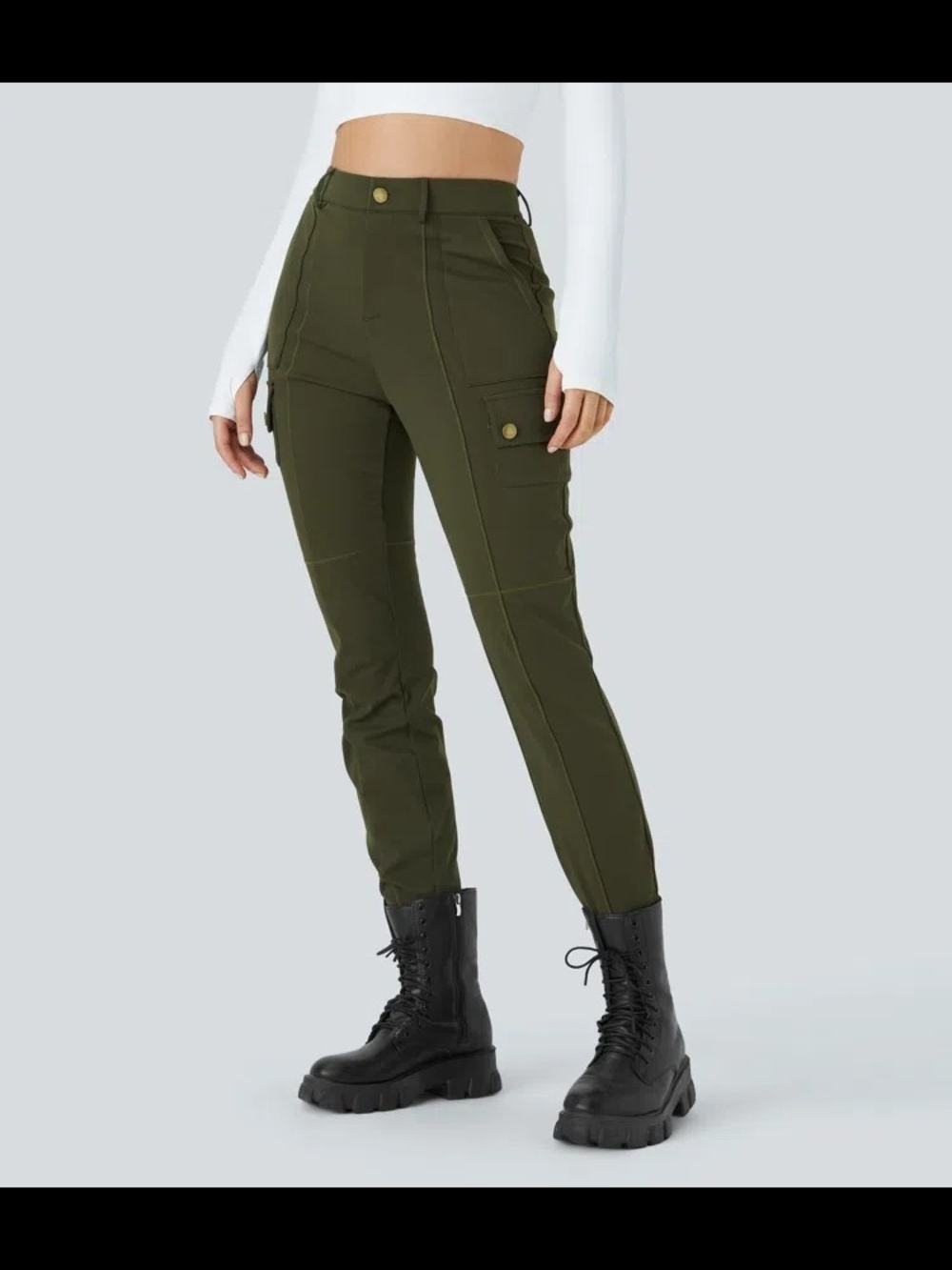 Halara High Waisted Stretch Button Zipper Fly Skinny Cargo  Pants Sz Small
